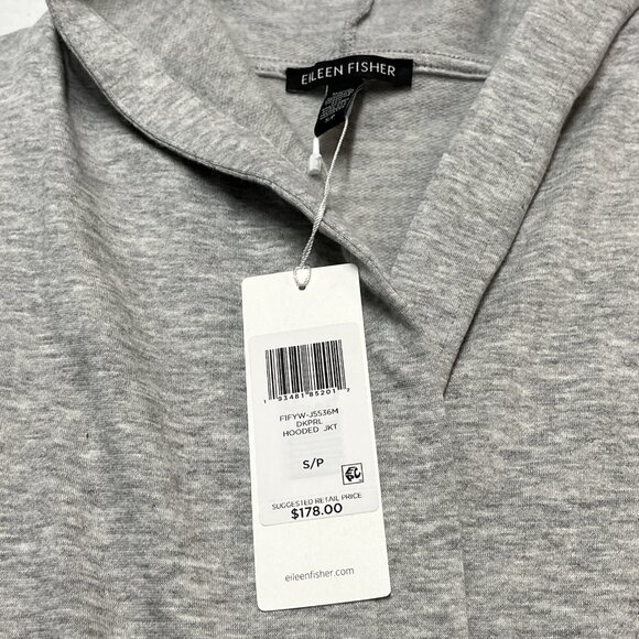 Eileen Fisher  Fleece Cardigan S Gray Hooded Open Front Athleisure Minimalist - Picture 8 of 11